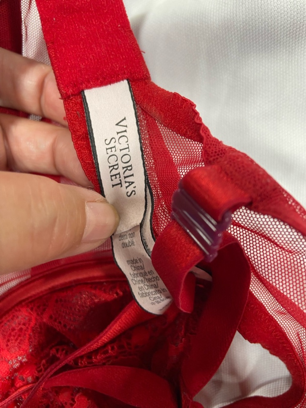 Victoria Secret Red Lace Underwire Unlined Demi Bra size 34D, crisscross back - Picture 3 of 4